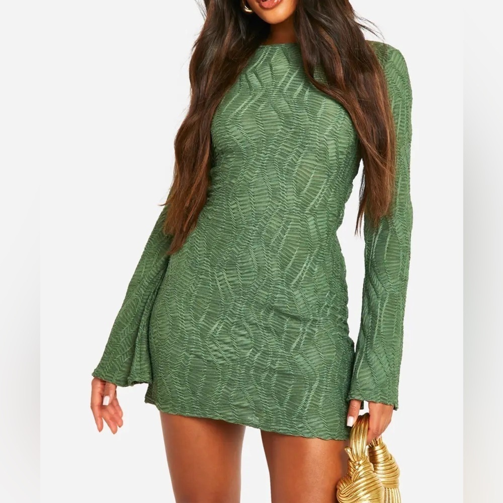 Boohoo textured flare sleeve mini dress